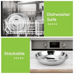 Offiper 8 Deep Stainless Steel Plates 7.8 Inch 30418/8 Metal Camping Plate