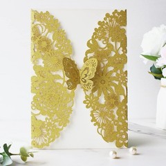 Elegant Gold Glitter Butterfly Wedding Invite Set – 50 Count