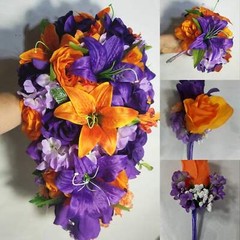 Orange Purple Lavender Rose Tiger Lily Bridal Wedding Bouquet Accessories
