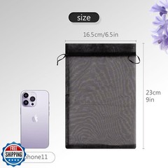 FUNFERY 100 Pcs Black Organza Bags 6.5×9 in, Small Mesh Drawstring Gift Bags