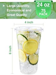 75 Sets Plastic Cups with Lids – Clear Disposable Drinking Cups for 24 oz