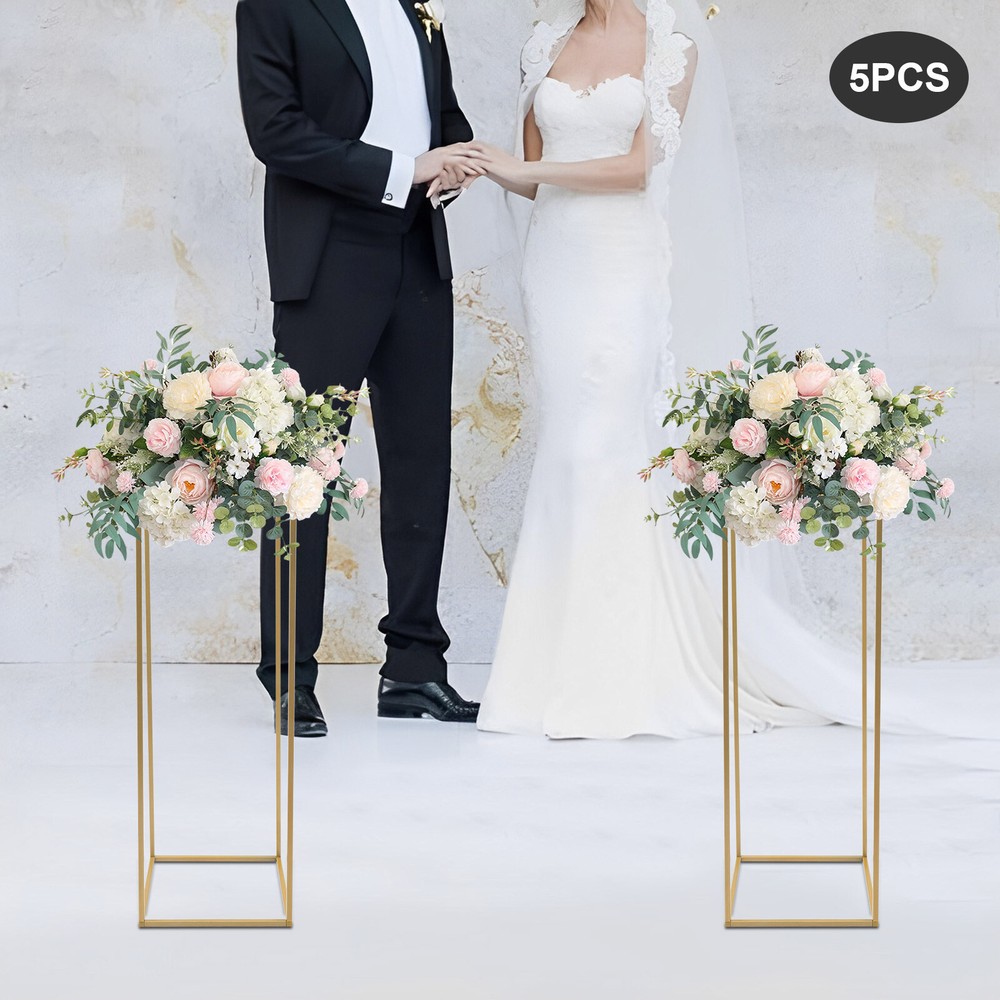 Gold Iron 5Pcs Wedding Metal Flower Stand,Column Vases Flower Stand For Wedding