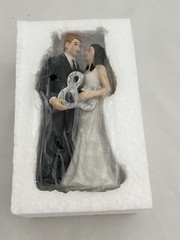 Weddingstar Cake Topper Bridal Couple Wedding Porcelain Figurine Holding & Sign