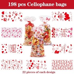 98 Pcs Valentines Treat Bags,Valentines Cellophane Goodie Bags,9 Styles 1