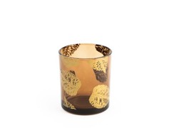 6x H&H Tealight Holder in Glass with Leaf Gold Decoration 7×8 cm