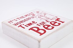 “It’s the Most Wonderful Time for a Beer” Rustic Wood Sign – 6” x 6” Red