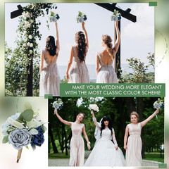 10 Silk Rose Bridesmaid Bouquets – Rustic Blue Floral Centerpieces, 7 Inch