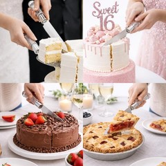 Elegant Cake Knife and Server Set Stainless Steel with Crystal Handle – Perfe…