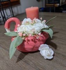 Wedding Centerpiece, Flamingo Table Decor with Bouquet of White Mini Roses