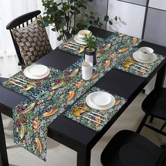 rouihot Cotton Linen Table Runner and Placemats Set 13x18in, Strawberry Thief