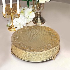 GOLD 18″ wide Round Floral Embossed Cake Stand Cupcake Display Wedding Party