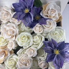 25 Ling’s Moment Artificial Foam Ivory Dusty Pink Roses Stems & Leaves Flowers