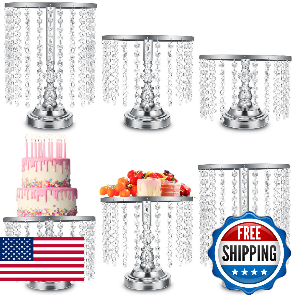 Bokon 6 Pcs Crystal Cake Stand Round Dessert Cupcake Holder Metal Stand Table