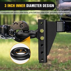 Heavy Duty Pintle Hitch Lunette Ring Tow Eye,3″ ID, 26,455 Lbs（12T） Capacity,Bla