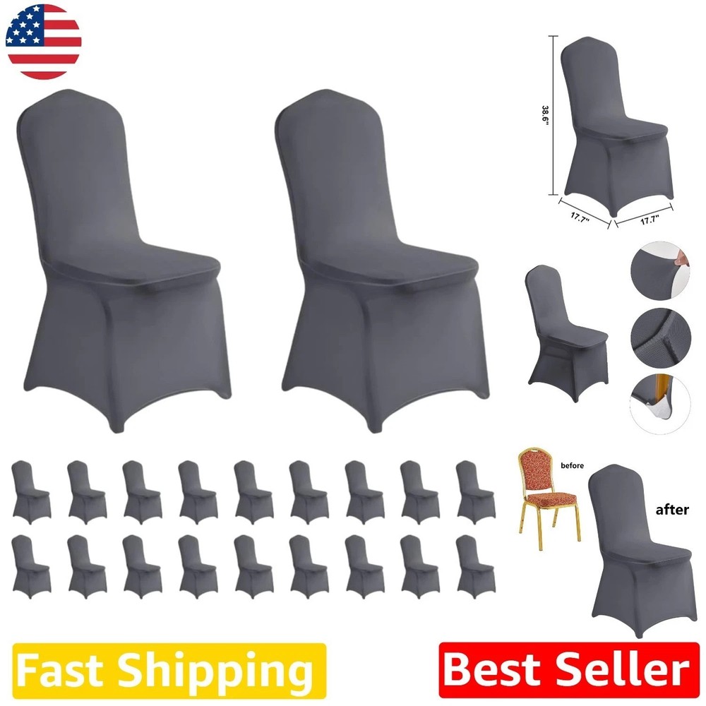 Gray Spandex Chair Covers 20pc – Flexible Banquet Wedding Party Slipcovers