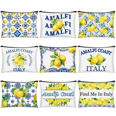 9 Pcs Amalfi Coast Cosmetic Bag Italy Lemons Canvas Makeup Bags Romantic Lemo…