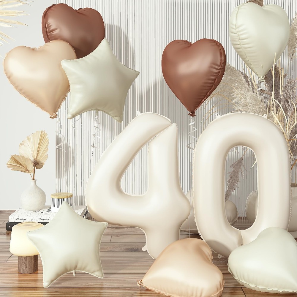 Large Sand White 40 Balloons, Foil Cream Brown Apricot Beige Number 40 Balloo…
