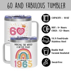 60Th Birthday 14 Oz Tumbler For Women, 60 And Fabulous Cup, 1965 Birthday Dec…