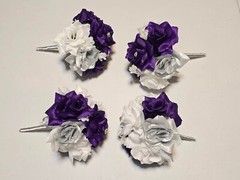 Wedding Bouquet Set Of 18, Bridal Bouquets Corsages Boutonnieres Purple Silver