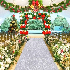 Wedding Aisle Runner: 4FT×15FT Sequin Fabric – Silver Sparkly Carpet Runner