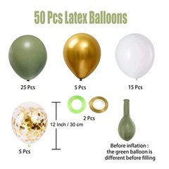 Sage Green Gold White Party Balloons, 50Pcs Sage Green and Green White Gold