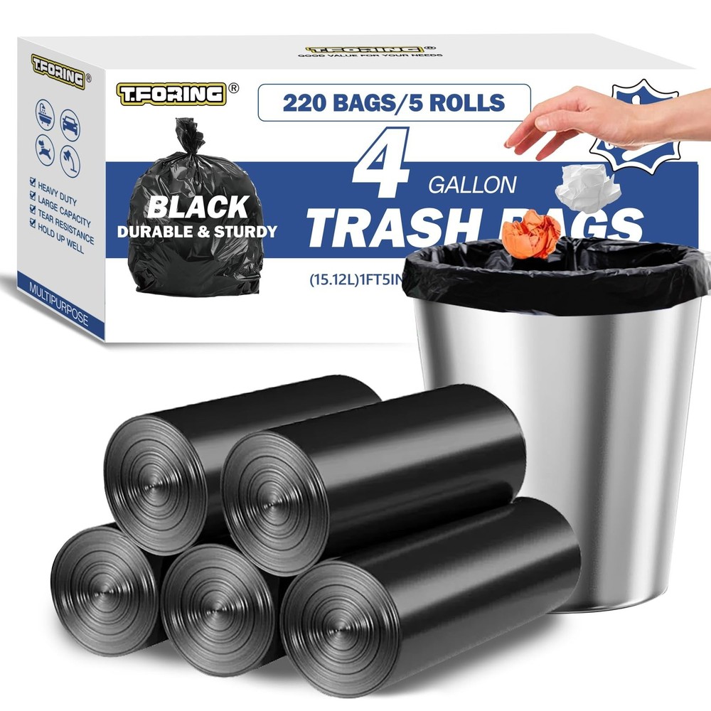 Small Trash Bags 4 Gallon – 0.94 Mil Thick 220 Count Heany Duty 15 Liters Bla…