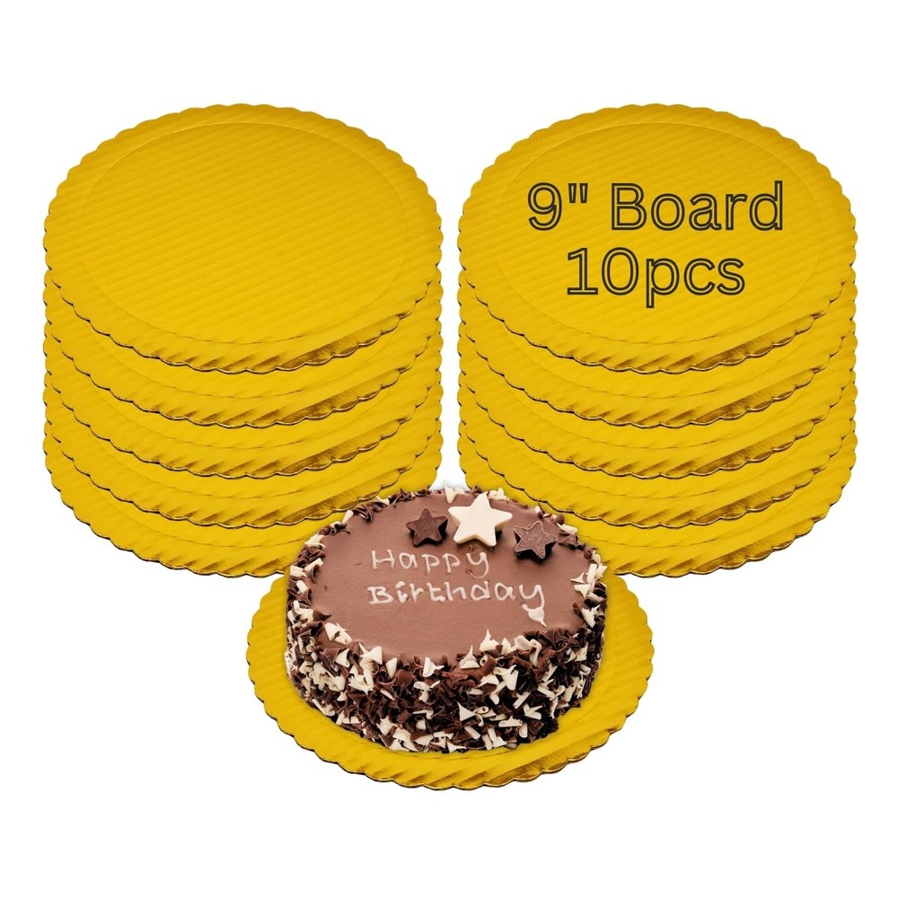 9 Inch Round Gold Scalloped Cake Board 10 Pcs Cardboard Base Dessert Display
