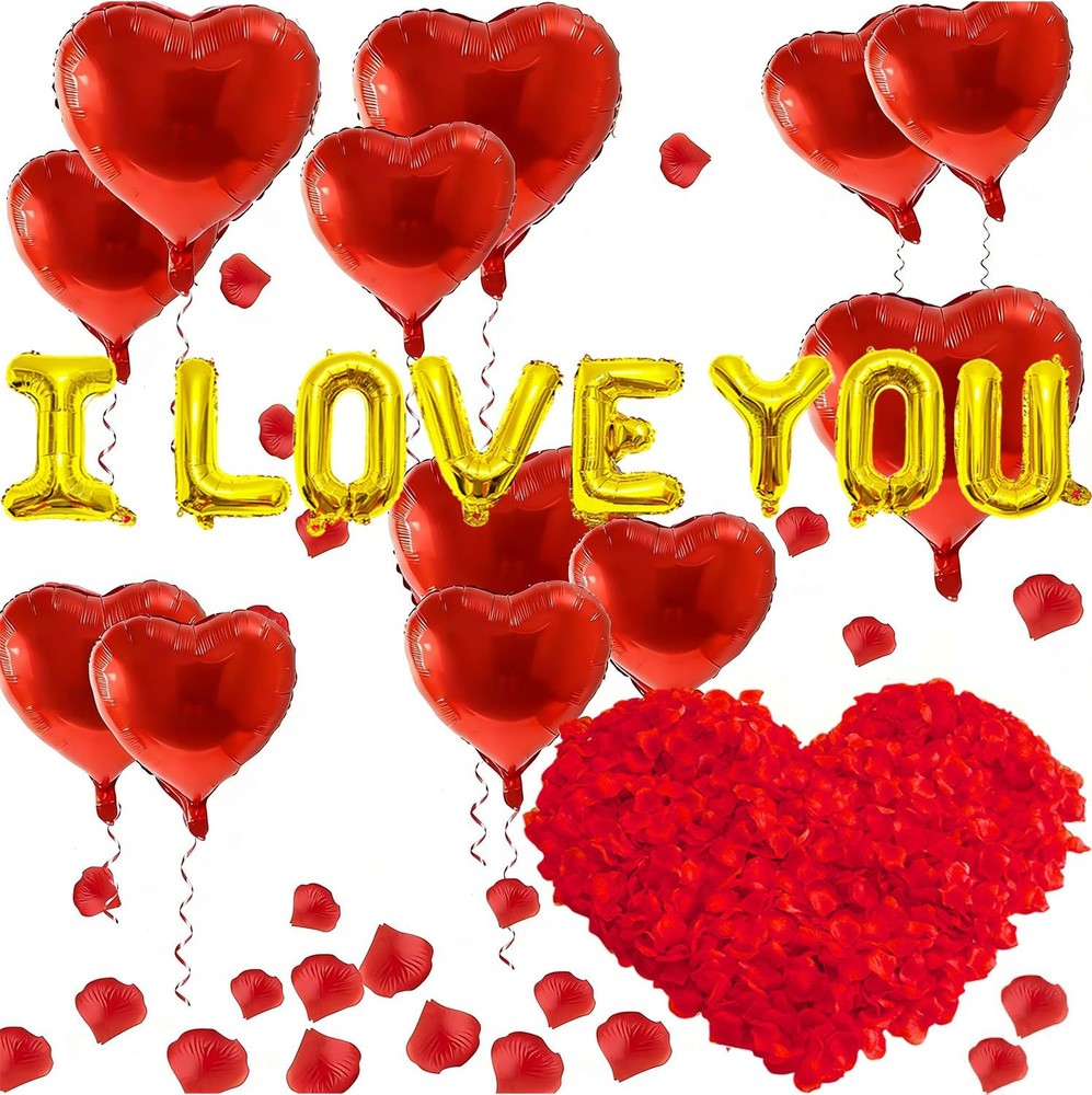 I Love You Balloons 16 inches, 10 18 Shiny Gold, Vibrant Red