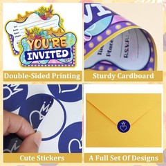 20Pcs Yellow Birthday Invitations- Yellow Invitations for Boys, Cartoon Greet…