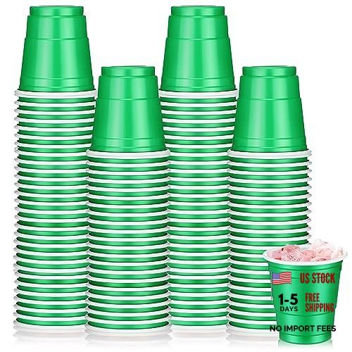 100 Pack 2 oz Plastic Shot Cups – Mini Disposable Glasses – Green