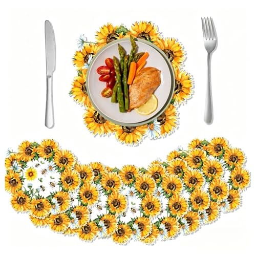Sunflower Daisy Floral Placemats Set of 10, Disposable Round Paper Sunflower