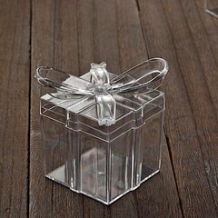 12 Clear 3″ Square Bow Top Design Favor Boxes Gift Holders Party Decorations