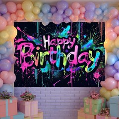 Neon Happy Birthday Banner 96×72 Inch Photography Backdrops Party Background …