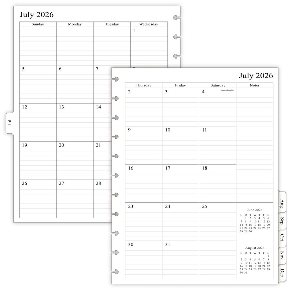 newestor 2026-2027 Monthly Planner Refill for 11-Discbound Notebooks, Jul 202…