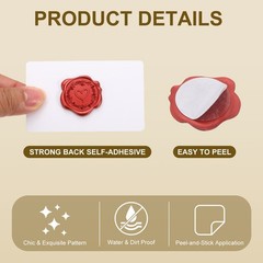 3 Styles Wax Seal Stickers, 60 Pack Embossed Adhesive Sticker, Gold Red