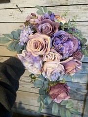 Dusty Purple And Lavender Cascade Style Bouquet With Matching Boutonnière