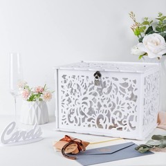 White Wedding Card Box with Lock, PVC Gift Card Box for Wedding Decorations f…