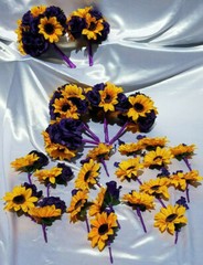 24 Pc Wedding Bouquet Set, Purple Rose, Yellow Sunflowers, Bouquet Package