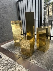 Set of 4 Gold Mirrored Acrylic Pedestal Plinths, Rectangular Prism Wedding
