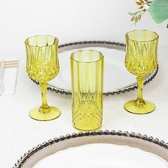 GREEN 6 Plastic 8 oz Crystal Cut Goblets WINE GLASSES Party Events Decorations