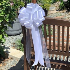 Large White Wedding Pull Bows with Long Tulle 6 Count (Pack of 1),
