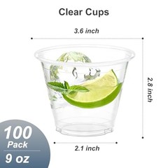 100 Pack Clear Plastic Cups – Sturdy & Food Safe – 9 oz 100.0 – Disposable