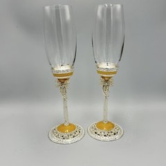 Things Remembered Bride & Groom Wedding Champagne Flute Glasses Set Bows Peals