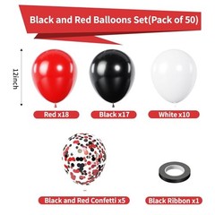 Red and Black Balloons, 50Pcs Red Latex Balloons 12In Black Red Black and White