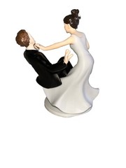 Porcelain Ceramic Wedding Cake Topper Bride Groom Funny Comical Reception Decor
