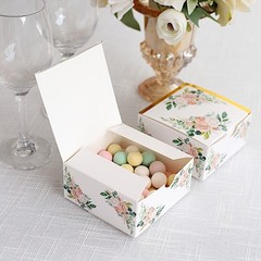 25 GOLD 4″ Party Favor BOXES Floral Printed Candy Gift Holders Events Supplies