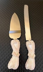Wedding Celebration Server Set and Goblets Rose Bead Poly New