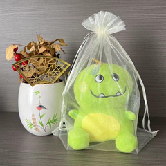 30PCS Ivory Color Large Sheer Organza Bags 10X14Inch, Wedding Favor Bags with Dr