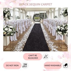 Black Aisle Runner: 2FT×15FT Sequin Fabric – Sparkly Carpet Runner for Hell