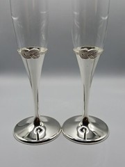 Vera Wang Wedgwood Infinity Toasting Champaigne Flutes Silver & Glass Set of 2